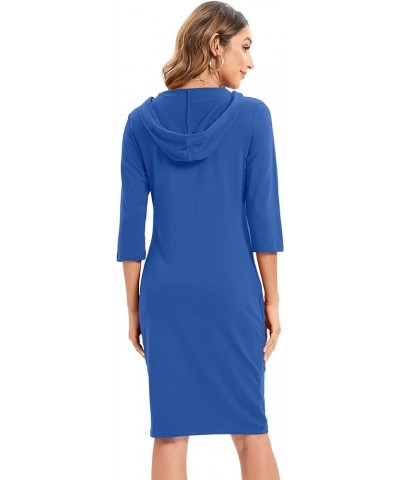 Women's Casual Slim Knee Lenth Half Button Up Pullover Hoodie Dress 13blue-3/4 Sleeve $8.79 Dresses