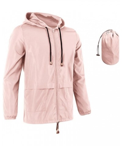 Rain Jacket Women Waterproof Raincoat Women Lightweight Packable Active Outdoor Hooded Windbreaker(S-2XL) Pink $14.03 Coats