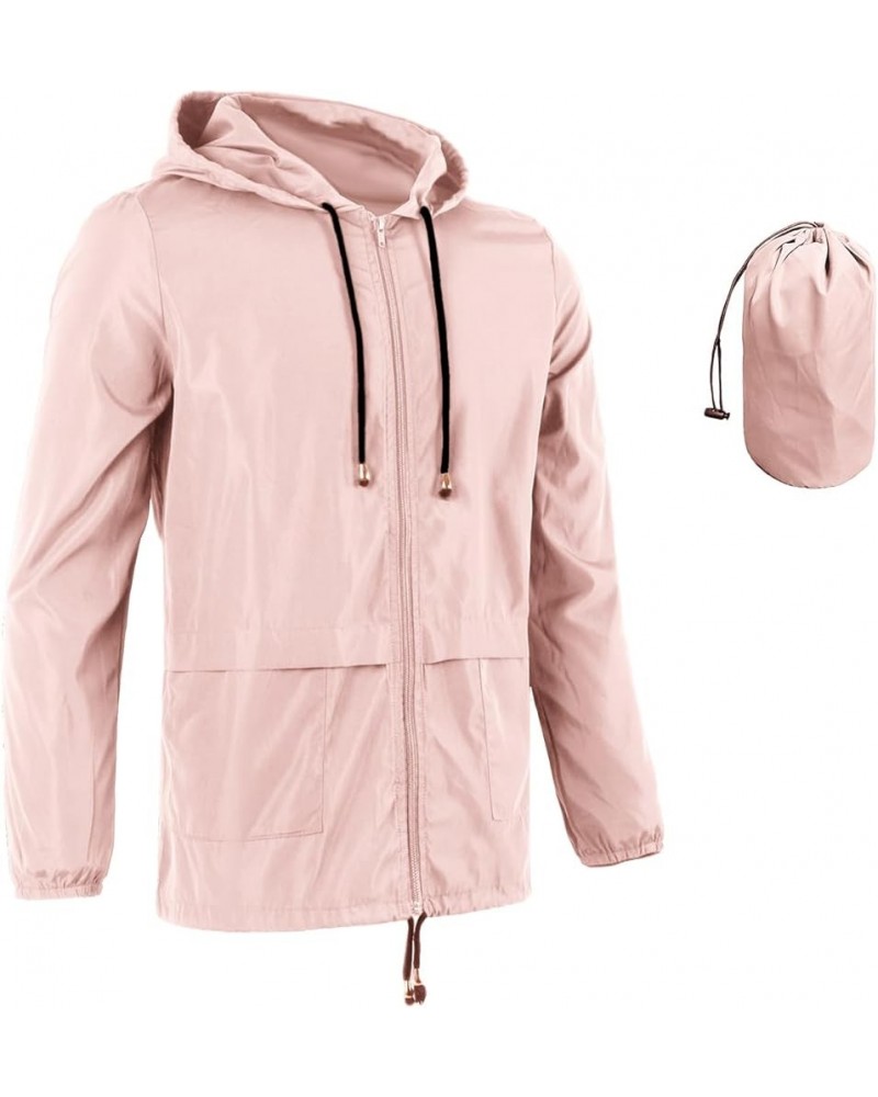 Rain Jacket Women Waterproof Raincoat Women Lightweight Packable Active Outdoor Hooded Windbreaker(S-2XL) Pink $14.03 Coats