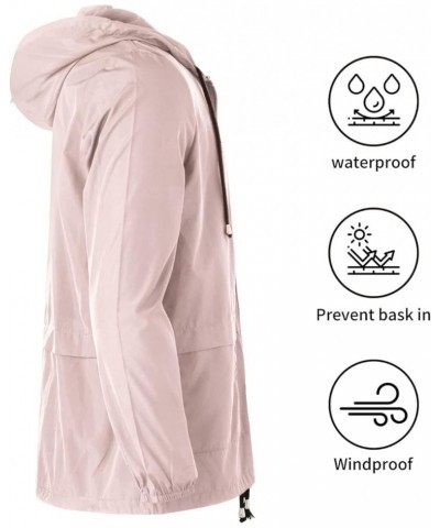 Rain Jacket Women Waterproof Raincoat Women Lightweight Packable Active Outdoor Hooded Windbreaker(S-2XL) Pink $14.03 Coats