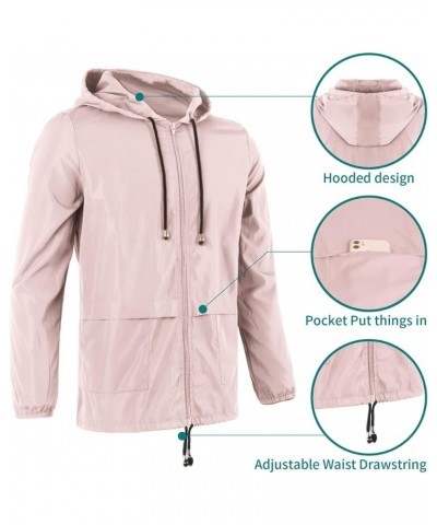 Rain Jacket Women Waterproof Raincoat Women Lightweight Packable Active Outdoor Hooded Windbreaker(S-2XL) Pink $14.03 Coats