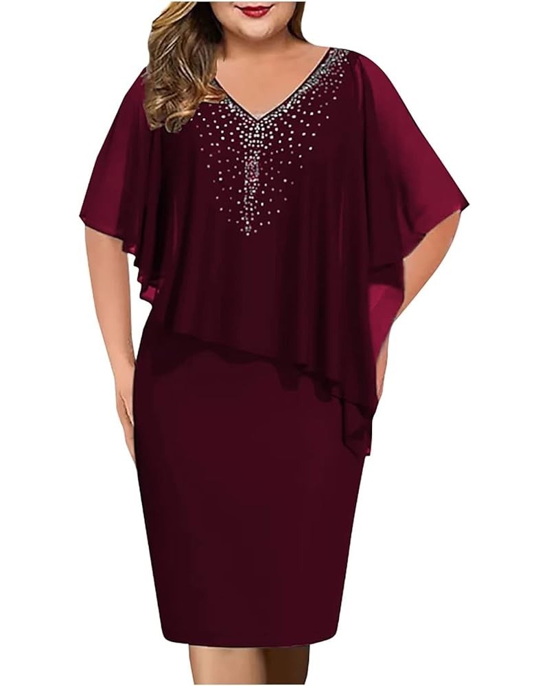 Wedding Guest Dresses for Women Sexy Sequin Slit Midi Smocked One Shoulder Evening Midi Casual Dresses S035 Wine $12.75 Dresses