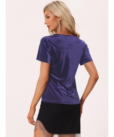 Christmas Velvet T-Shirt for Women's V Neck Short Sleeve Tee Tops Purple $10.95 T-Shirts