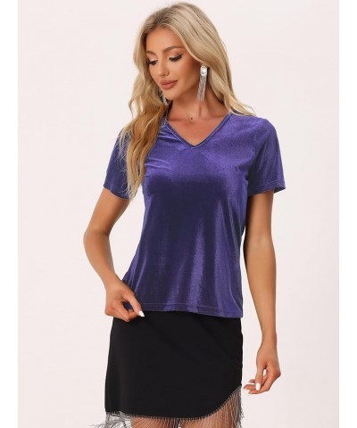 Christmas Velvet T-Shirt for Women's V Neck Short Sleeve Tee Tops Purple $10.95 T-Shirts