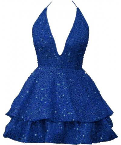 Women's Sequin V Neck Short Prom Dresses Backless Tiered Cocktail Dress Sparkle A Line Party Dress Royal Blue $25.20 Dresses