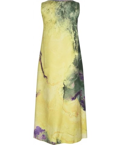 Summer Dresses for Women Casual V Neck Button Dress Tie Dye Sleeveless Maxi Sundress Plus Size Loose Swing Long Dress Yellow ...