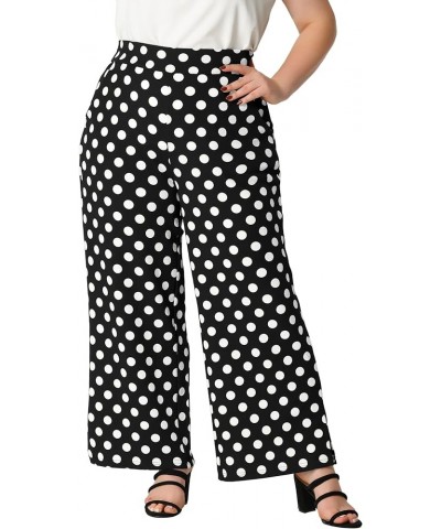 Plus Size Women's Palazzo Pants Stretchy High Waist Polka Dots Casual Wide Leg Pants Summer Black $18.50 Pants