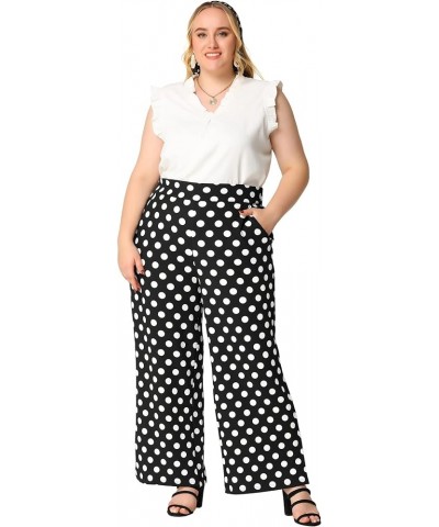 Plus Size Women's Palazzo Pants Stretchy High Waist Polka Dots Casual Wide Leg Pants Summer Black $18.50 Pants