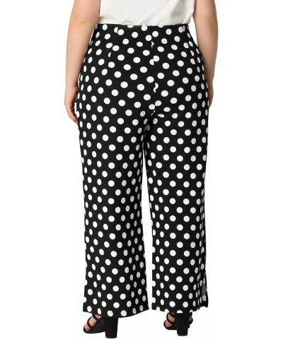 Plus Size Women's Palazzo Pants Stretchy High Waist Polka Dots Casual Wide Leg Pants Summer Black $18.50 Pants