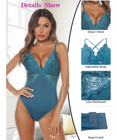 Bodysuits for Women Sexy Deep V Shapewear Bodysuits Ribbed Snap Crotch Thong Clubwear Going Out Bodysuits Tops B - Blue $8.84...