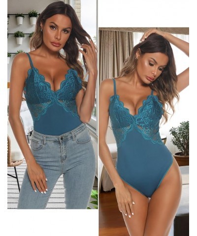 Bodysuits for Women Sexy Deep V Shapewear Bodysuits Ribbed Snap Crotch Thong Clubwear Going Out Bodysuits Tops B - Blue $8.84...