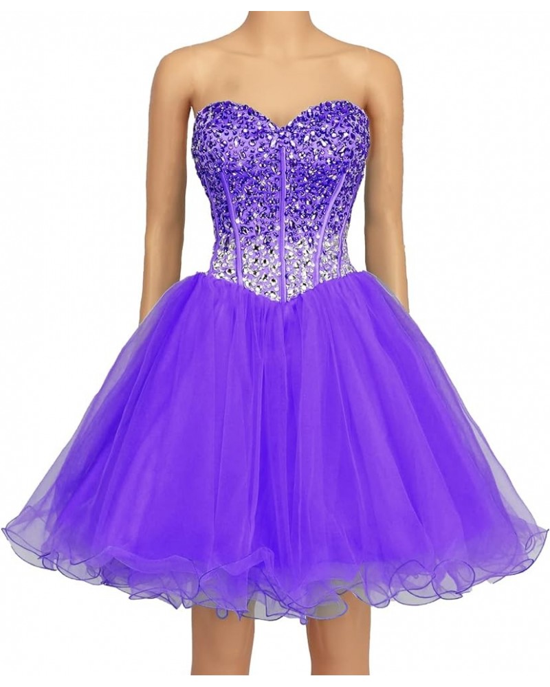 Strapless a Line Blue Crystal White Oranga Homecoming Dress Short Prom Dress Purple $44.52 Dresses