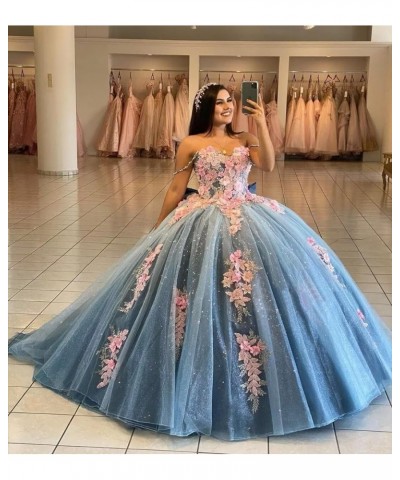 Off Shoulder Quinceanera Dresses Ball Gown Puffy Tulle Sweet 16 Dresses Long Sparkly Lace Prom Dress Y89 Teal $62.79 Dresses