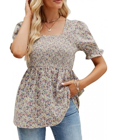 Women's Elastic Waist-Slimming Tops Square Neck Short Sleeve T-Shirts Casual Blouse Slim Shirts S-XXL Pink $7.94 Blouses