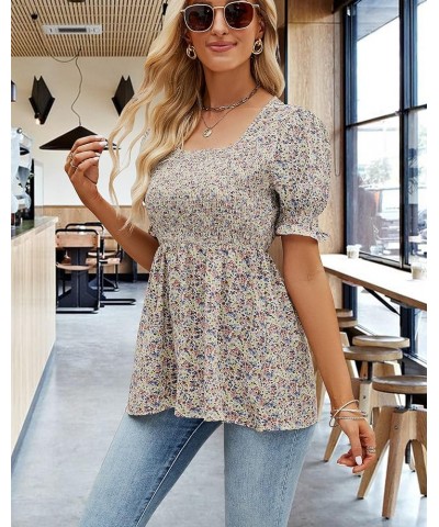 Women's Elastic Waist-Slimming Tops Square Neck Short Sleeve T-Shirts Casual Blouse Slim Shirts S-XXL Pink $7.94 Blouses