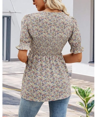 Women's Elastic Waist-Slimming Tops Square Neck Short Sleeve T-Shirts Casual Blouse Slim Shirts S-XXL Pink $7.94 Blouses