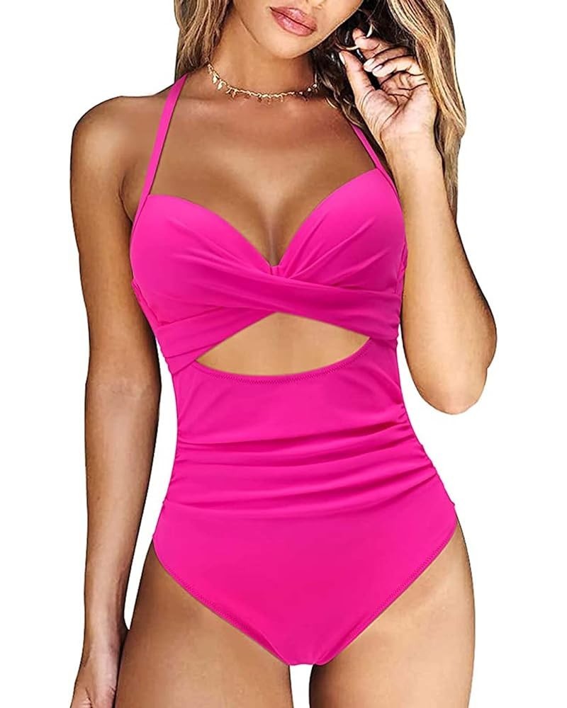 Women's One Piece Swimsuit Tummy Control Cutout High Waisted Bathing Suit Wrap Tie Back Swimsuits A1-pink $9.66 Swimsuits