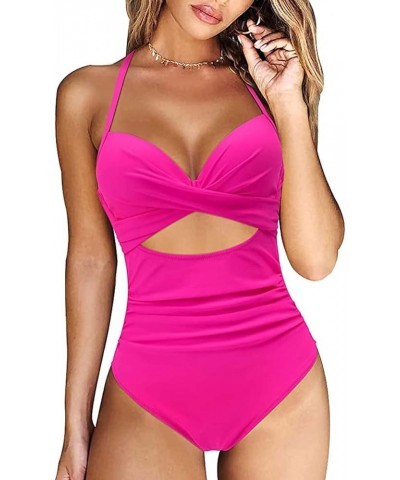 Women's One Piece Swimsuit Tummy Control Cutout High Waisted Bathing Suit Wrap Tie Back Swimsuits A1-pink $9.66 Swimsuits