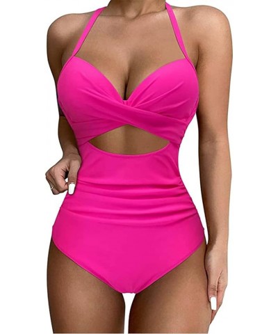 Women's One Piece Swimsuit Tummy Control Cutout High Waisted Bathing Suit Wrap Tie Back Swimsuits A1-pink $9.66 Swimsuits