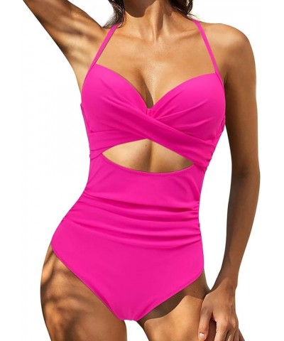 Women's One Piece Swimsuit Tummy Control Cutout High Waisted Bathing Suit Wrap Tie Back Swimsuits A1-pink $9.66 Swimsuits