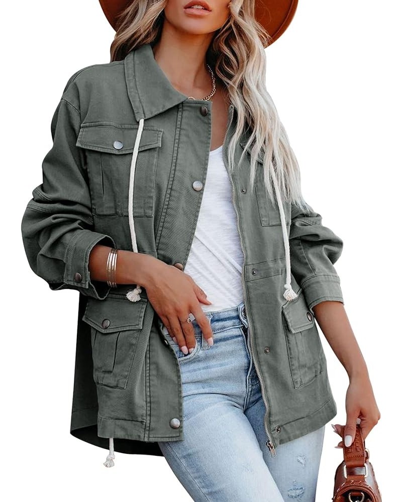 Womens Military Anorak Jacket Zip Up Snap Buttons Lightweight Safari Utility Coat Outwear With Pockets Olive $21.16 Jackets