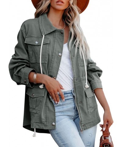 Womens Military Anorak Jacket Zip Up Snap Buttons Lightweight Safari Utility Coat Outwear With Pockets Olive $21.16 Jackets