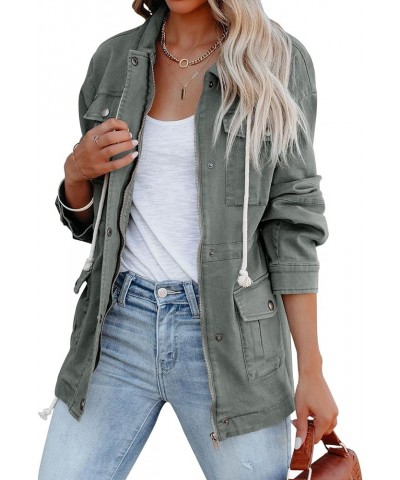 Womens Military Anorak Jacket Zip Up Snap Buttons Lightweight Safari Utility Coat Outwear With Pockets Olive $21.16 Jackets