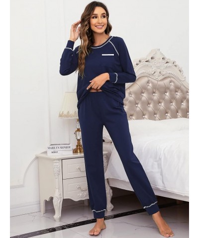 Viscose from Bamboo Pajamas Set for Women Long Sleeve Sleepwear Soft Loungewear Pjs Jogger Pants Lounge Sets S-XXL B-navy $23...