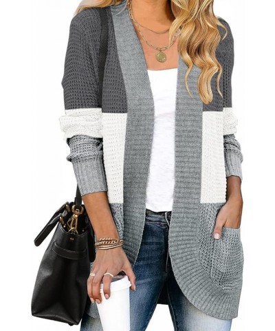 Women's 2024 Fall Winter Long Sleeve Open Front Casual Lightweight Soft Knit Cardigan Sweater Outerwear Contrastgrey $22.94 S...