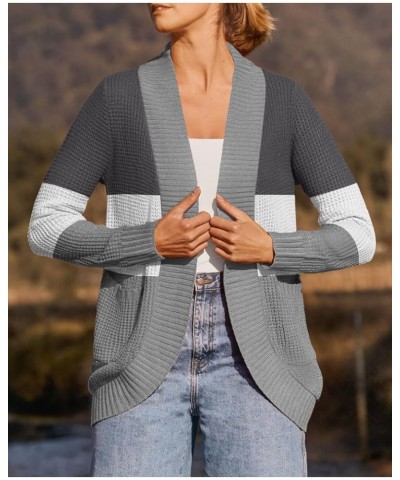 Women's 2024 Fall Winter Long Sleeve Open Front Casual Lightweight Soft Knit Cardigan Sweater Outerwear Contrastgrey $22.94 S...