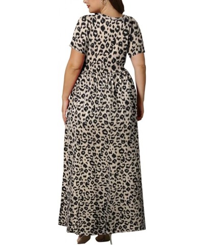 Women's Plus Size Short Sleeve Loose Plain Casual Long Maxi Dresses with Pockets 02-leopard $14.75 Dresses