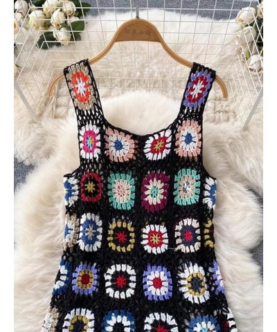 Womens Summer Halter Neck Knitted Dress Solid Color Crochet Backless Sleeveless Mini Dress Y2K 90s E-Girl Streetwear Granny S...