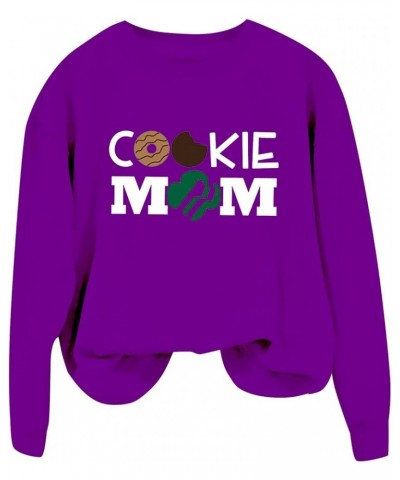 Cookie Mom Shirt for Women's Girl Scout Mom Cookie Gift Cute Pullover Long Sleeve T Shirt Casual Crewneck Tops C-purple $9.43...