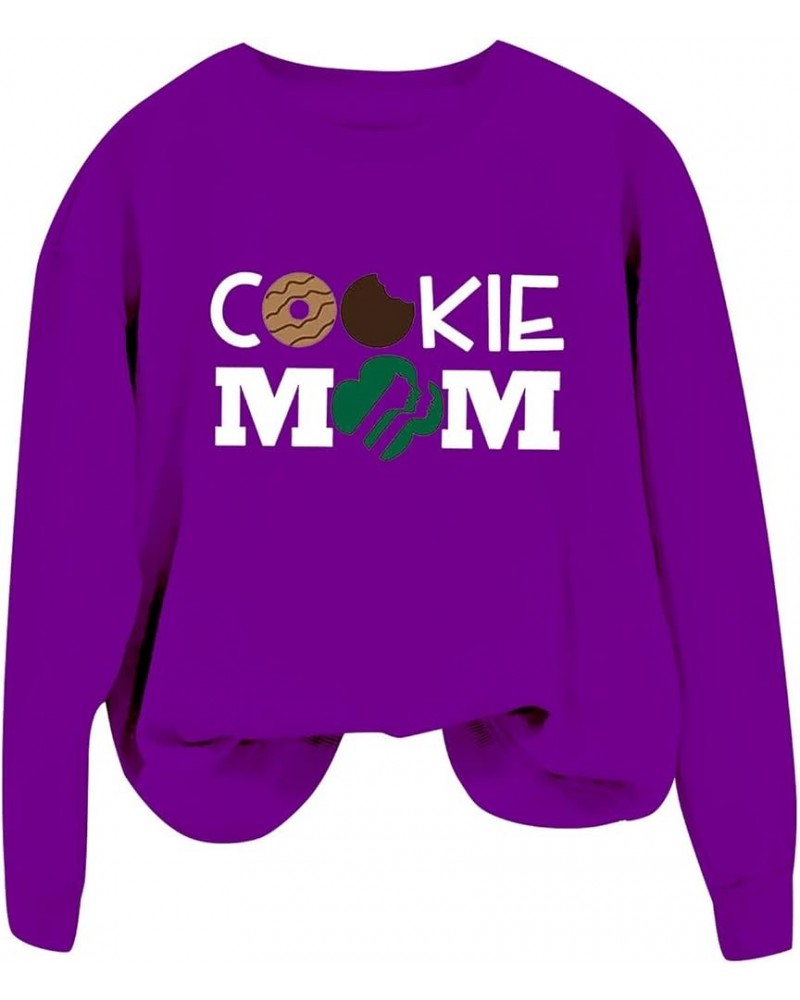 Cookie Mom Shirt for Women's Girl Scout Mom Cookie Gift Cute Pullover Long Sleeve T Shirt Casual Crewneck Tops C-purple $9.43...