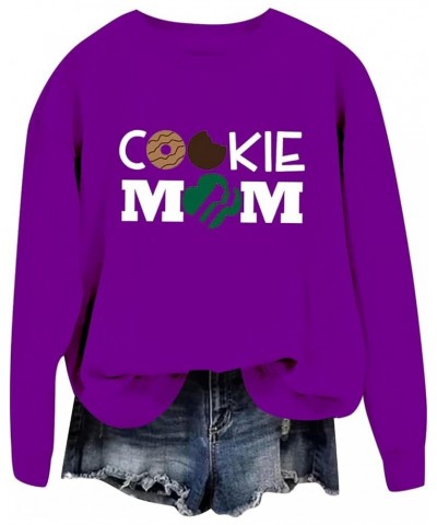 Cookie Mom Shirt for Women's Girl Scout Mom Cookie Gift Cute Pullover Long Sleeve T Shirt Casual Crewneck Tops C-purple $9.43...