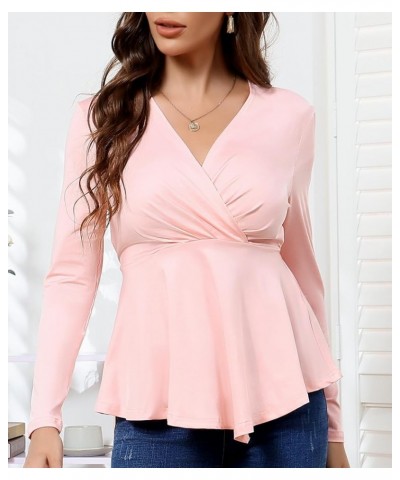 Womens Wrap Blouses Long Sleeve V Neck Casual Ruched Tunic Irregular Hem Tops Lounge Wear Pink $7.79 Tops