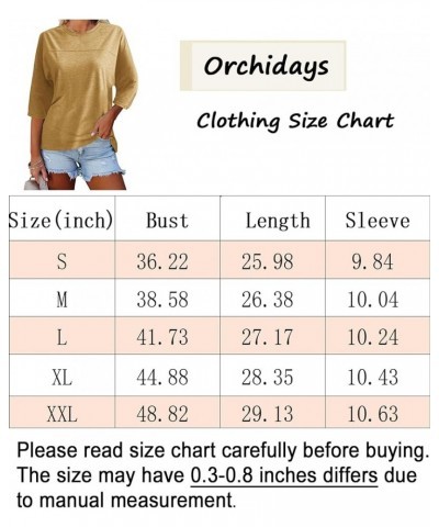 Womens Crew Neck 3/4 Sleeve Basic T-Shirts Solid Loose Cute Tunic Top Blouses Yellow $15.65 Tops