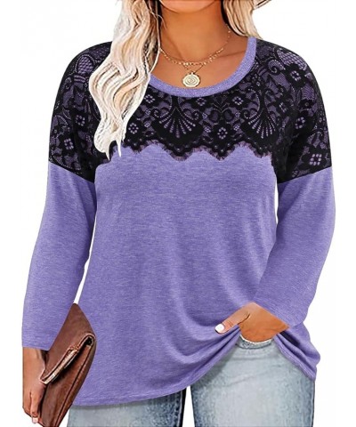 Plus Size Tops for Women Raglan Long Sleeve Crewneck V Neck T-Shirt Casual Blouses Fall Winter Tunics XL-5XL B-lace Light Blu...