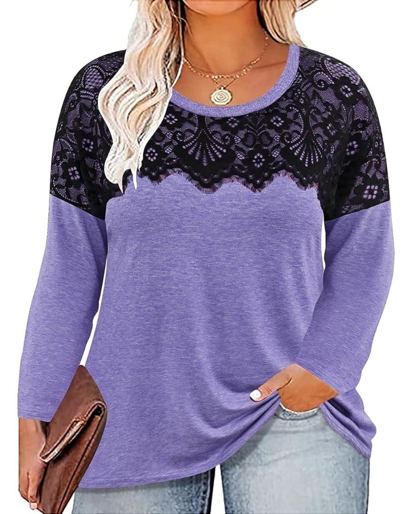 Plus Size Tops for Women Raglan Long Sleeve Crewneck V Neck T-Shirt Casual Blouses Fall Winter Tunics XL-5XL B-lace Light Blu...