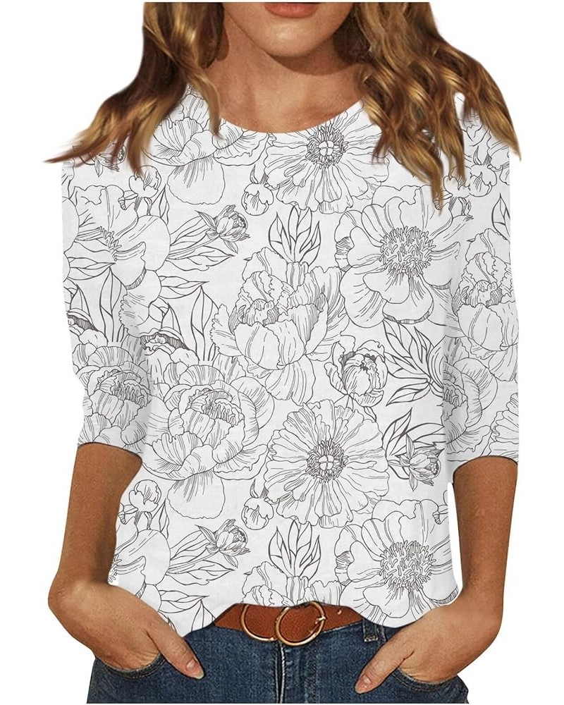 Womens Tshirts Round Neck Floral Print Breathable Pullover Tops Casual Loose 3/4 Sleeve Lightweight Blouses 3-white $5.11 Act...
