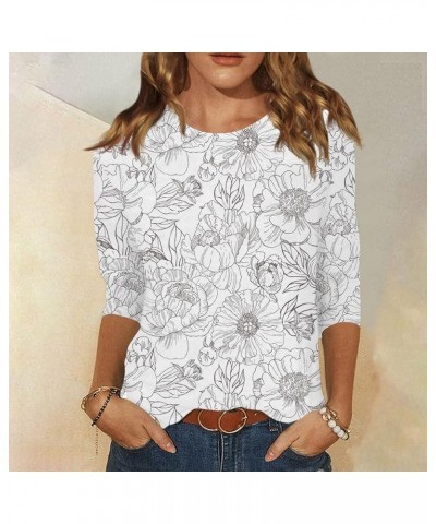 Womens Tshirts Round Neck Floral Print Breathable Pullover Tops Casual Loose 3/4 Sleeve Lightweight Blouses 3-white $5.11 Act...