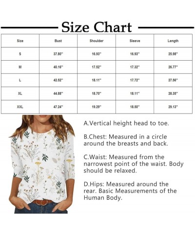 Womens Tshirts Round Neck Floral Print Breathable Pullover Tops Casual Loose 3/4 Sleeve Lightweight Blouses 3-white $5.11 Act...