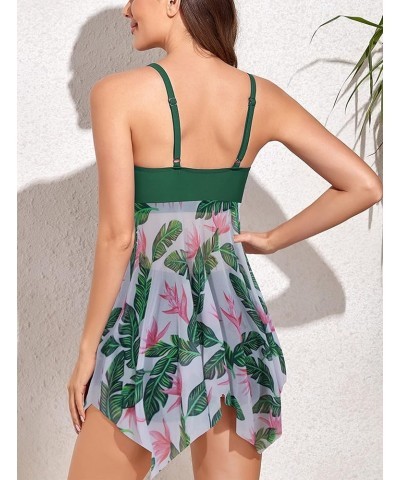 Women's Tankini Swimsuit Two-Piece Halter Swimsuit Dress Swimsuit with Shorts Green Leaves $21.27 Swimsuits