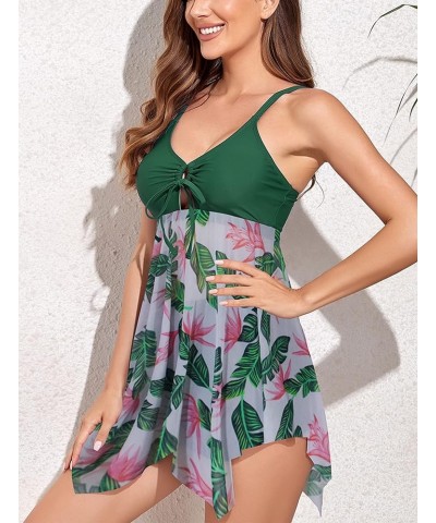 Women's Tankini Swimsuit Two-Piece Halter Swimsuit Dress Swimsuit with Shorts Green Leaves $21.27 Swimsuits