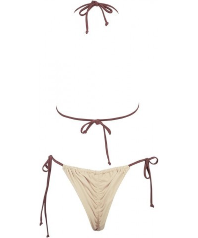 Women String Bikini Set Tie Side Thong Sexy Halter Swimsuits 2 Pieces 25 Beige Brown Color Block $13.05 Swimsuits