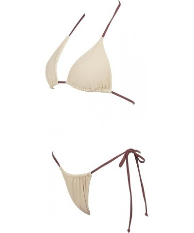 Women String Bikini Set Tie Side Thong Sexy Halter Swimsuits 2 Pieces 25 Beige Brown Color Block $13.05 Swimsuits