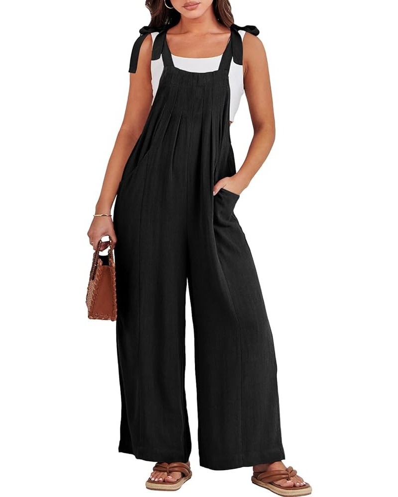 Women's Overalls Jumpsuit Casual Loose Sleeveless Adjustable Tie Straps Bib Wide Leg Rompers Outfits with Pockets Black $18.4...