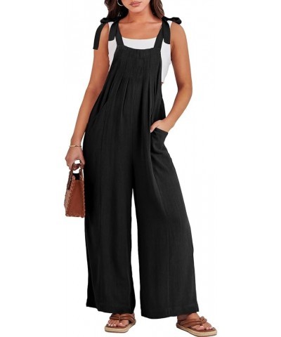 Women's Overalls Jumpsuit Casual Loose Sleeveless Adjustable Tie Straps Bib Wide Leg Rompers Outfits with Pockets Black $18.4...