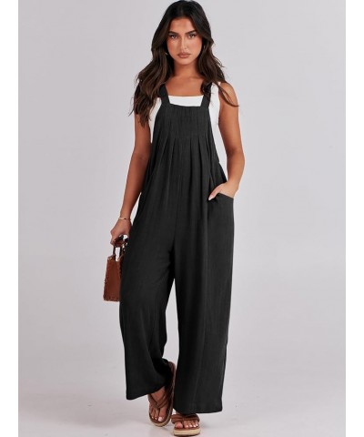 Women's Overalls Jumpsuit Casual Loose Sleeveless Adjustable Tie Straps Bib Wide Leg Rompers Outfits with Pockets Black $18.4...