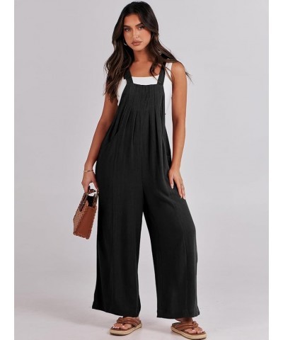 Women's Overalls Jumpsuit Casual Loose Sleeveless Adjustable Tie Straps Bib Wide Leg Rompers Outfits with Pockets Black $18.4...